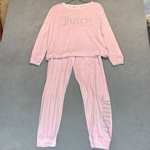 Juicy Couture Sleepwear Size Medium Pink Leopard Pajama Set Rhinestone Logo